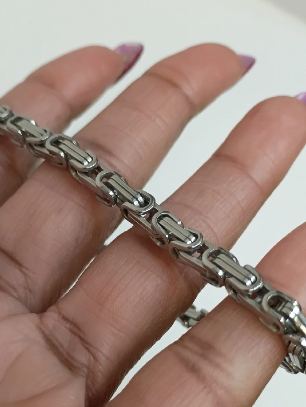 Silver Tone Link Bracelet Shiny Silver Chain 8